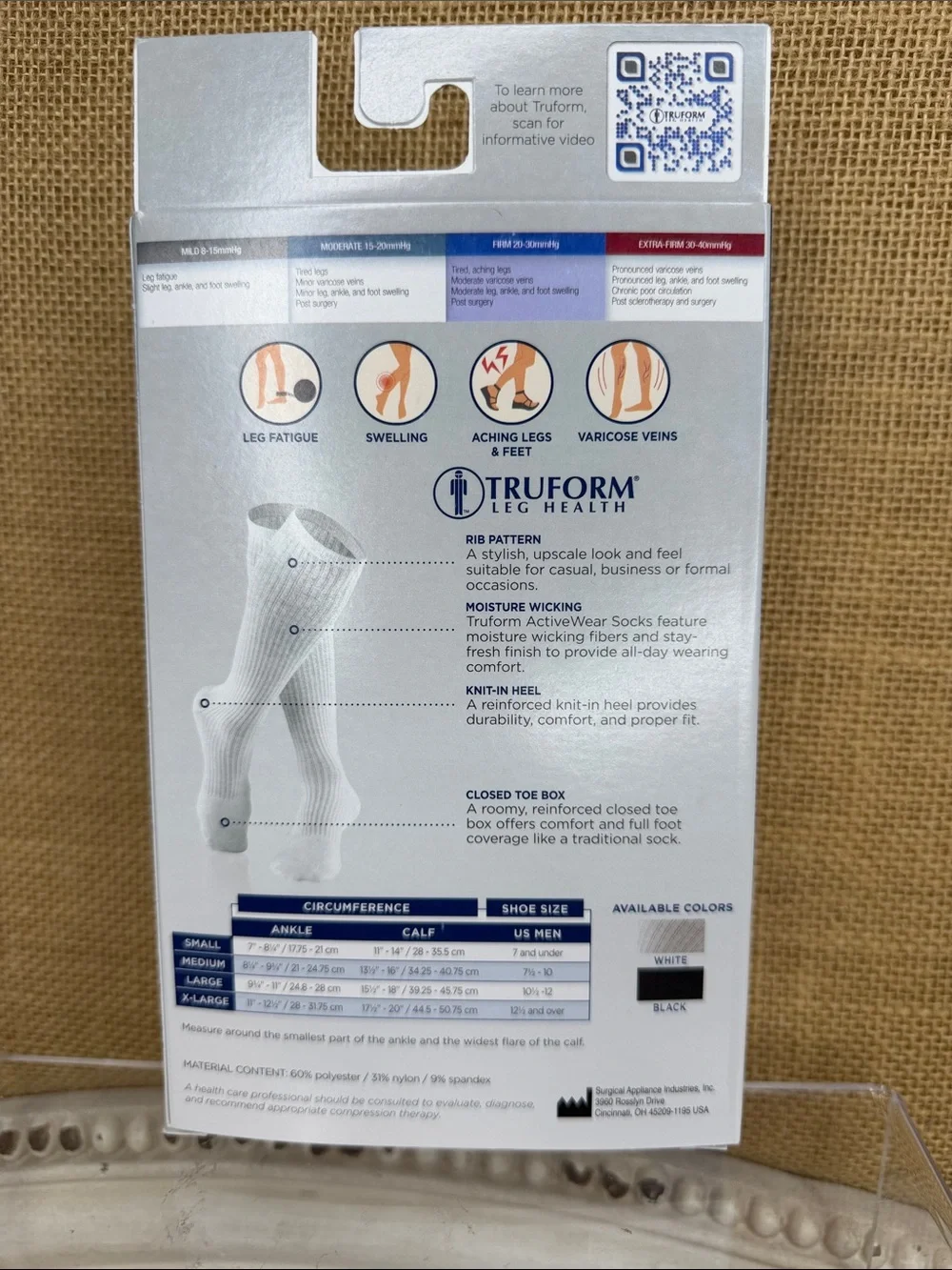 TRUFORM Active Wear Compression Athletic Socks - White (Medium)